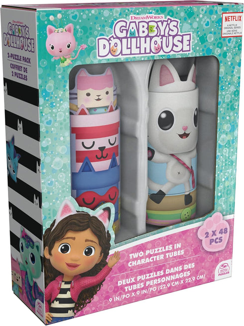 Spin Master Games Gabby’s Dollhouse, 2-Puzzle Pack 48-Piece Jigsaw Puzzles in Character Storage Tubes Gabby’s Dollhouse Toys Kids Puzzles, for Pre...