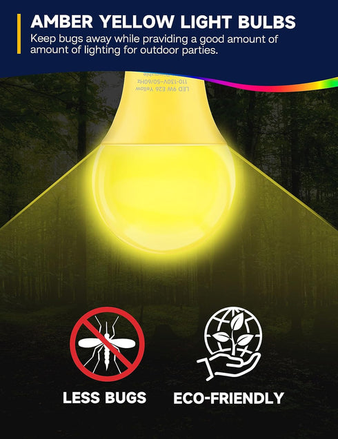 Yellow LED Bug Light Bulbs, A19 Outdoor Yellow Bug Light Bulb, 9W Equivalent 60W, Yellow Bug Light Bulbs for Outside, E26 Base for Porch, Holiday ...