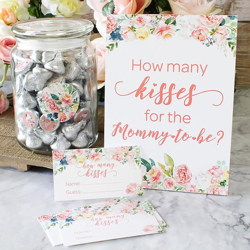 DISTINCTIVS Floral Guess How Many Kisses for the Mommy to be in the Jar Game - 1 Sign and 30 Cards...