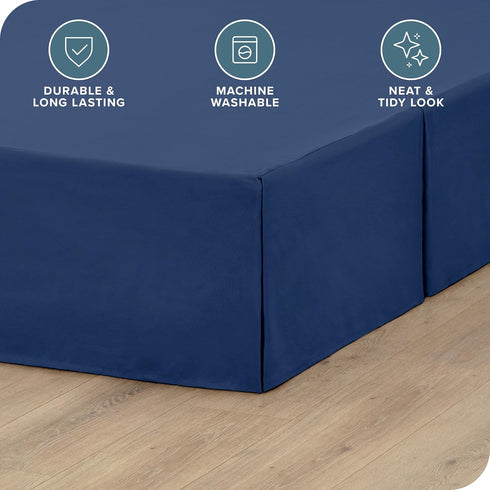Bare Home Queen Bed Skirt - 15-Inch Tailored Drop Easy Fit - Bed Skirt for Beds - Center & Corner Pleats (Queen, Dark Blue)...