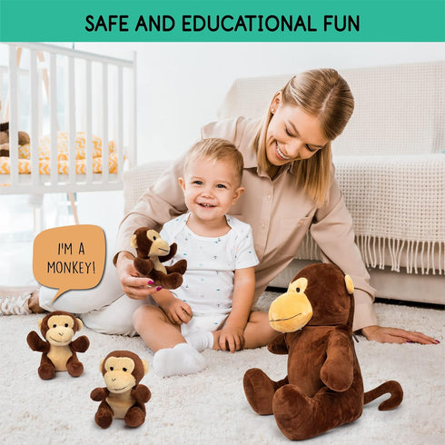 Talking Stuffed Mommy Monkey with 3 Baby Monkeys in her Tummy | Plush Monkey | Monkey Stuffed Animals | Stuffed Animal Family | Stuffed Animal Mom...