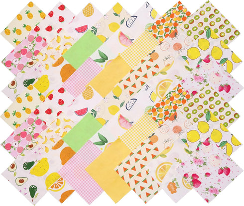 Charm Packs for Quilting 5 inch, 42 5-inch Cotton Fabric Charm Squares, Charm Squares for Quilting 5x5, Cartoon Fruit Print Fabric Squares...