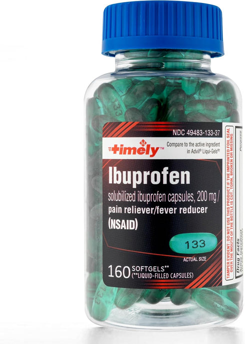 Timely Ibuprofen 200mg - 160 Liquid Softgels - Compared to Advil Liqui-Gels - Pain Relief Softgels and Fever Reducer - for Headache Relief, Menstr...