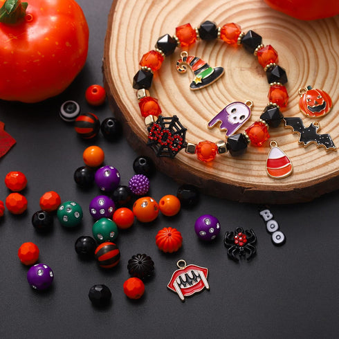 1510PCS Halloween Beads for Jewelry Making Pumpkin Skull Beads Polymer Clay Beads Evil Eye Beads Enamel Halloween Charms for Bracelet Necklace Ear...