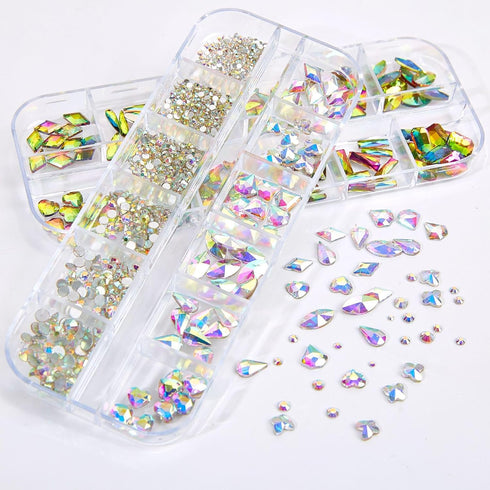 Multi Shapes 3D Glass AB Nail Art Rhinestones?Crystal Clear Flatback Rhinestones for Nails,with Storage Organizer Box?for Nail Art Crafts (1085 Pi...