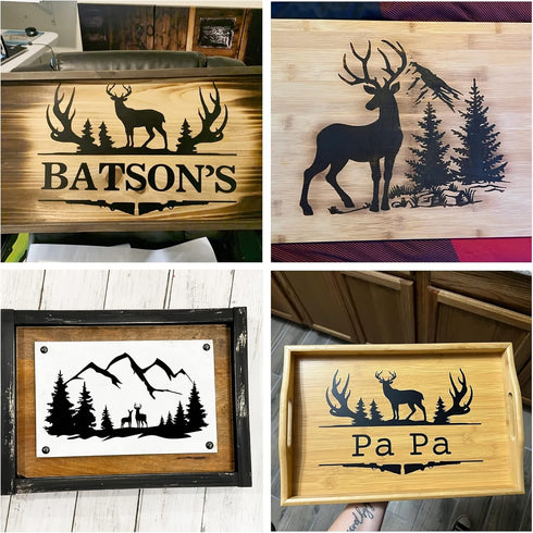11 Pcs Deer Stencils Forest Mountain Tree Deer Head Stencils for Wood Burning Stencil Template Stencils for Painting on Wood Crafts Home Decors (D...