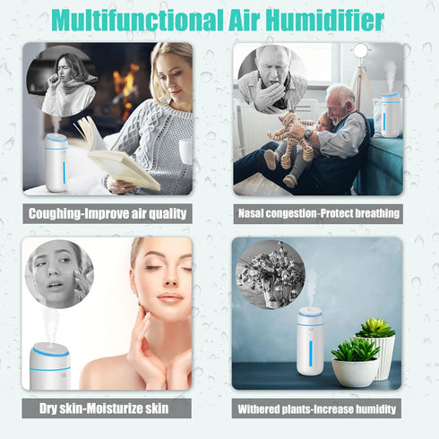 Small Humidifiers for Bedroom Nightstand Room 400ML USB Humidifer Plant Cool Mist Humidifier Easy Clean Travel Mini Portable Personal Desk Car Qui...
