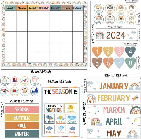 Boho Rainbow Classroom Calendar Set Bulletin Board Sets for Teachers Boho Classroom Calendar Decorations with Seasons Festival Weather Days of the...