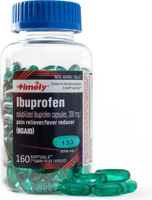 Timely Ibuprofen 200mg - 160 Liquid Softgels - Compared to Advil Liqui-Gels - Pain Relief Softgels and Fever Reducer - for Headache Relief, Menstr...