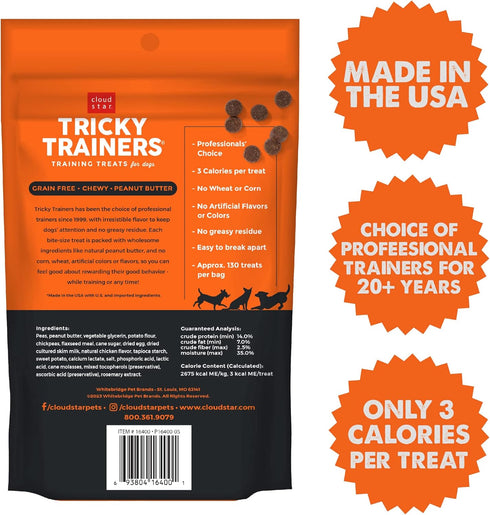 Cloud Star Tricky Trainers Soft & Chewy Dog Training Treats 5 oz Pouch, Peanut Butter Flavor, Grain-Free Low Calorie Behavior Aid with 130 treats...