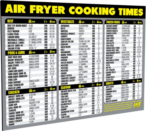 Air Fryer Cooking Times Chart Magnet - Extra Large Easy to Read Airfryer Magnetic Cheat Sheet - Healthy Airfryers Cookbook Accessory Liners Food K...