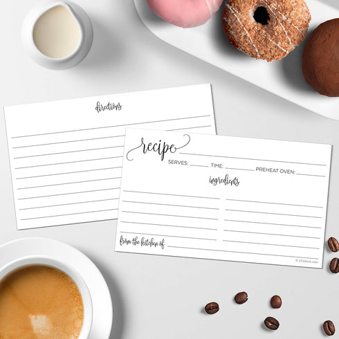 321Done Small Recipe Cards (Set of 50) 3x5 From the Kitchen Of, Black and White Minimalist, Modern Contemporary - Double-Sided for Weddings, Brida...