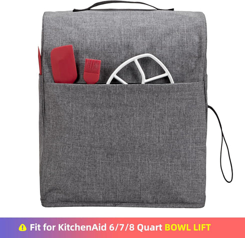 HOMEST Stand Mixer Dust Cover Compatible with KitchenAid 6/7/8 Quart Bowl Lift, Zipper Pocket for Various Kitchen Appliance Accessories, Grey (Pat...