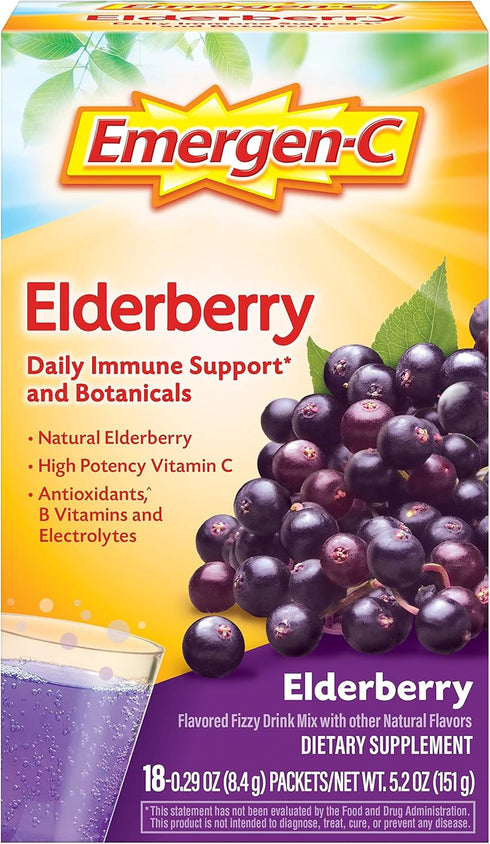 Emergen-C Elderberry Fizzy Drink Mix, Elderberry Immune Support, Natural Flavors, With High Potency Vitamin C, 18 Count...
