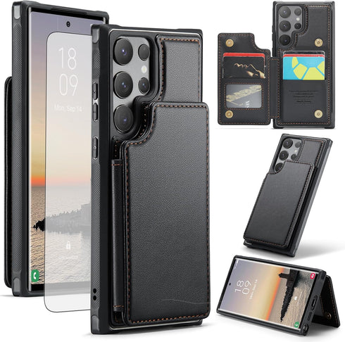 Asuwish Phone Case for Samsung Galaxy S24 Ultra 5G Wallet Cover with Screen Protector and RFID Blocking PU Leather Credit Card Holder Stand Cell A...