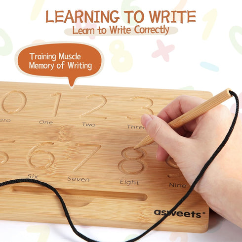 Asweets Montessori Wooden Number Practicing Board, Double-Sided Tracing Board and Shape RecognitionTool to Writing 123 Educational Toy Game for Pr...
