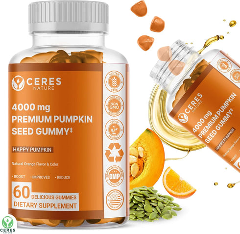 Pumpkin Seed Oil Gummies 4,000 mg for Hair Growth, Urinary Tract Support, Bladder Control Supplement, Younger Looking Skin & Face, Rich in Omega 3...