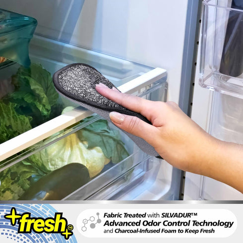 Fresh Large Professional Microfiber Scrub-N-Wipe Sponge Pads, Fabric Treated with SILVADUR Advanced Odor Control Technology and Charcoal-Infused F...