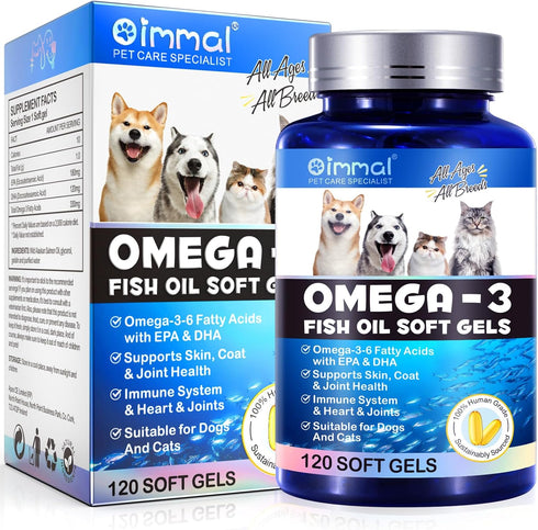 Omega-3 Pet, Salmon Oil Soft Gels for Dogs and Cats (120pcs)- Skin and Coat Health Supplement with EPA & DHA Fatty Acids, Omega-3 Fish Oil Pills T...