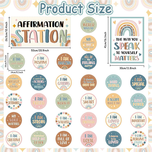 32 PCS BOHO Affirmation Station Bulletin Board Set Positive Posters for Classroom Growth Mindset Decorations Inspirational Motivational Accent Cut...