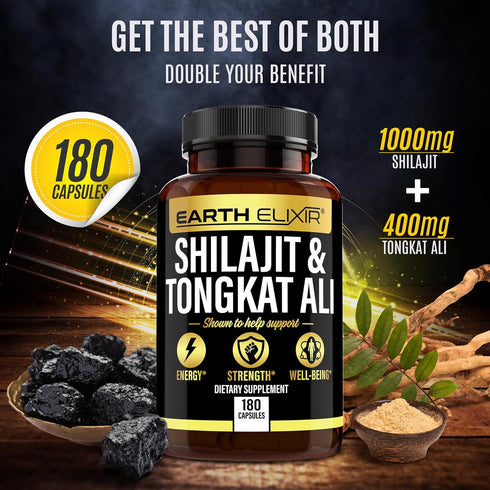 Shilajit 1000mg & Tongkat Ali 400mg (180 capsules) Made in USA-Shilajit Supplement (20% Fulvic Acid) Shilajit Pure Himalayan Organic & Tongkat Ali...
