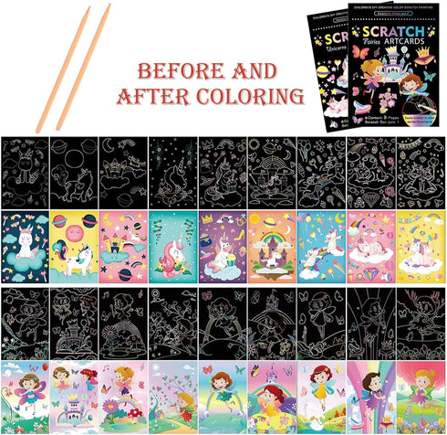 Magical Scratch Art Book for Kids,Unicorns & Princesses,2 Pack Rainbow Magic Scratch Off Paper Set for Kids Arts Crafts,3-12 Year Old Kid Boy Girl...