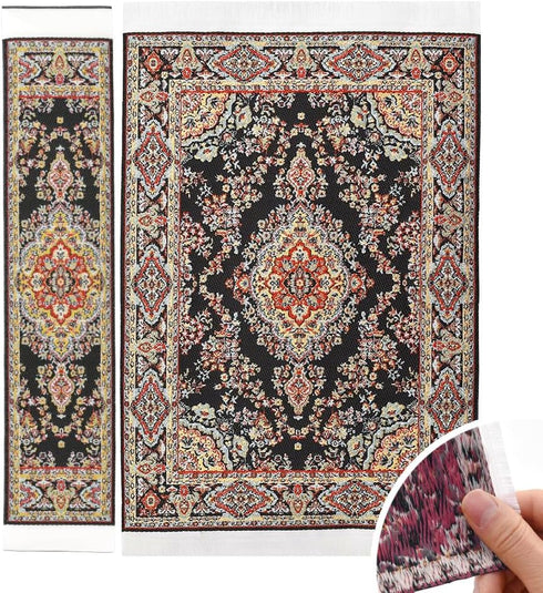 iLAND Miniature Dollhouse Accessories Victorian of Woven Dollhouse Rug 9.4” x 5.7” 9.2" x 1.8" for Dollhouse Furniture on 1/12 Scale and Dolls 3” ...