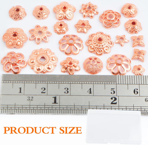 120 Gram Rose Golden Flower End Caps Cone Bead Caps Mixed Styles Spacer Beads Accessories with a Box for DIY Bracelet Necklace Crafts Jewelry Maki...