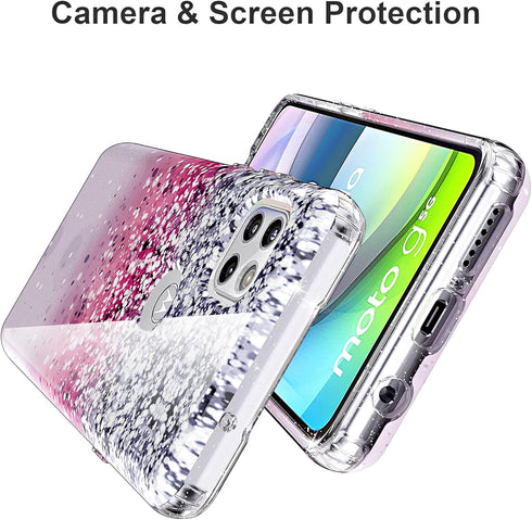 BAISRKE for Moto G 5G Case,Motorola One 5G Ace Case Glitter Sparkle for Girly Women,Shockproof Clear Hard Back Cover - Pink...