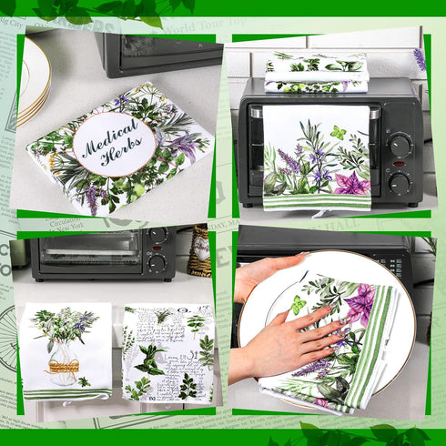 6 Pcs Herbs Kitchen Towels Medical Herbs Dish Towels Farmhouse Fresh Hand Towels Mom Gifts for Herbs Lovers Bathroom Decor Kitchen Gifts Summer...