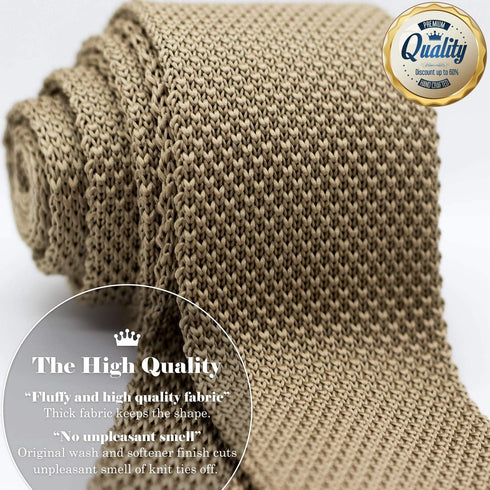 Men's Pointed Knit Tie Necktie Width 2.75 inches Washable Solid Color Camel Light Brown...