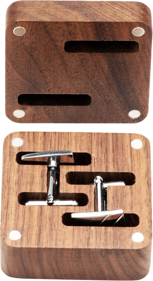 Small Vintage Black Walnut Wooden Cufflinks Gifts Box for Men Wedding Bussiness Anniversary Birthday Valentine's Day...