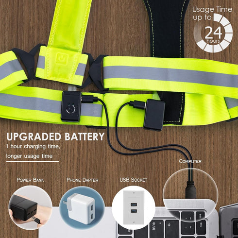 Led Reflective Vest Safety Gear, Rechargeable Light Up Running Vest High Visibility at Night Adjustable Vest for Runners Riders Walkers Men Women...