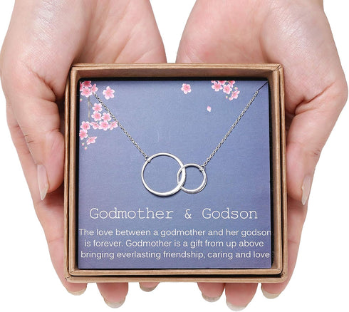 Godmother Gifts from Godson - Sterling Silver Two Interlocking Infinity Double Circles Godmother Necklace Jewelry -Godmother Mothers Day Gift Birt...
