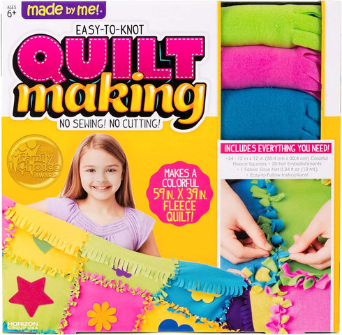Made By Me Easy to Knot Quilt Making Kit by Horizon Group USA, No Sewing, No Cutting, 59 in. x 39 in. Fleece Blanket, Pre-Cut Squares & Felt Decal...