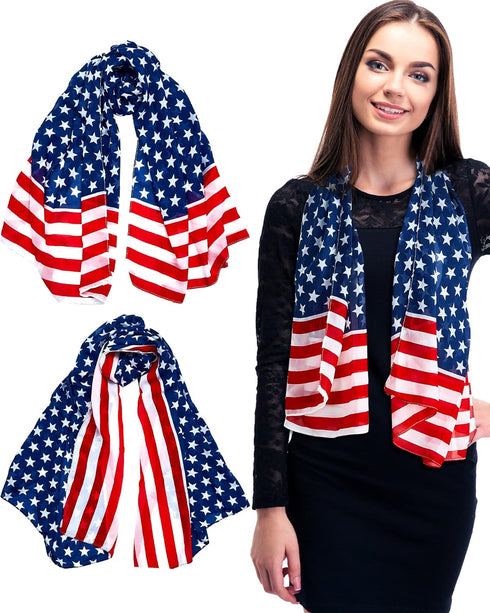 Tarpop 2 Pcs American Flag Patriotic Scarf Chiffon US Flag Scarf Long 4th of July Scarf Flag Shawl Independence Day(Bright Style)...