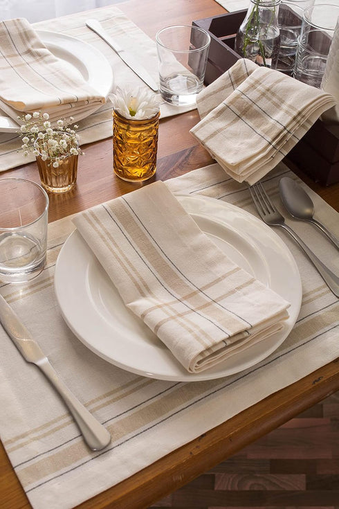 DII French Stripe Tabletop Collection Farmhouse Style Dining Table Linen Napkin Set, 20x20, White Chambray, 6 Piece...