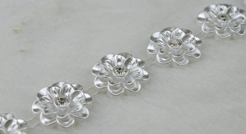 AEAOA 5 Yards 1" White Flower Pearl Rhinestone Chain Sew On Trims Wedding Dress Decoration (LZ96)...
