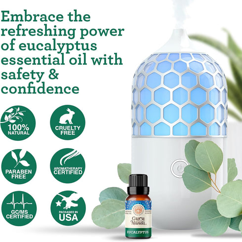 GuruNanda Eucalyptus Essential Oil -100% Pure, Natural and Undiluted Aromatherapy Oil for Diffusers - Aids in Congestion Relief - Perfect for Mass...