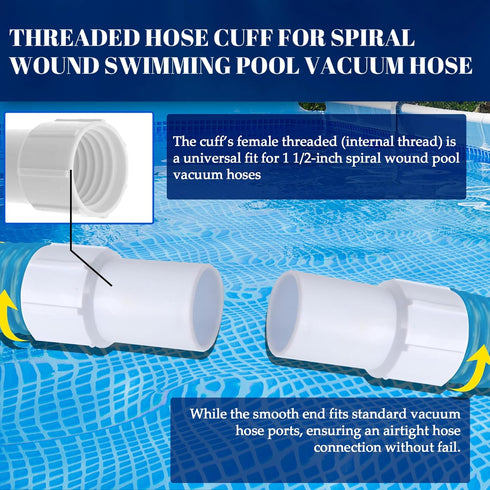 TonGass (2-Pack) 1-1/2" Pool Hose Cuff - Threaded Hose Cuff for Spiral Wound Swimming Pool Vacuum Hose - Connects the Vacuum Head to the Vacuum Sk...
