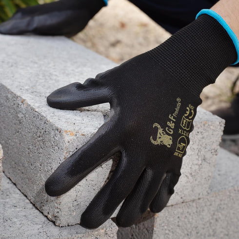12 PAIRS Men Work Gloves – Lightweight Grip Gloves for Work Available In 4 Sizes – Polyurethane Rubber Coated Gloves - Touchscreen Tactical Gloves...