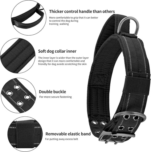 Tactical Dog Collar for Medium and Large Dog,Adjustable Military Dog Collar with Soft Padded Handle,Heavy Duty Double Buckle Design(Black,XL)...