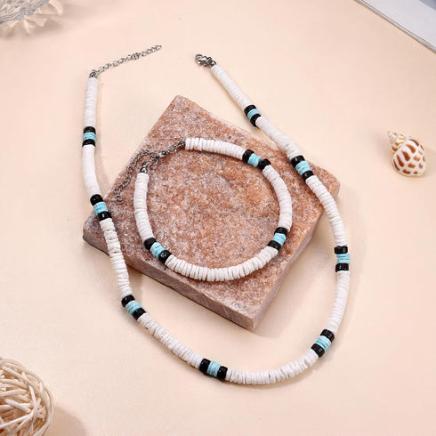 JOERICA Puka Shell Necklace and Bracelet Set with Clam Chip Coconut Beads Pookah Shells Choker Summer Beach Jewelry Set...