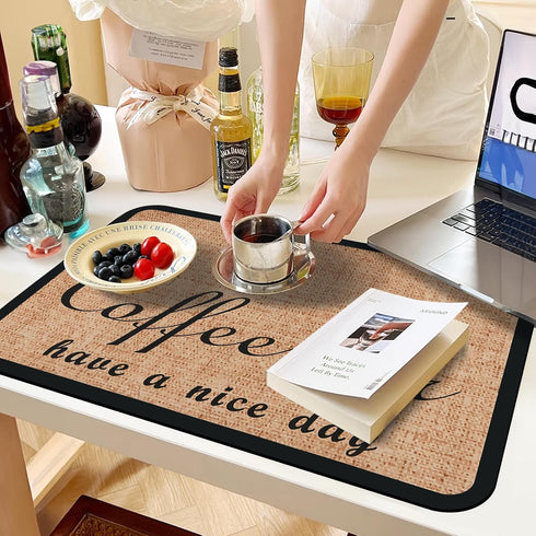 Coffee Bar Mat for Countertops, Coffee Bar Accessories Fit Under Coffee Maker Espresso Machine, Absorbent Hide Stain Rubber Backed Machine Coffee ...