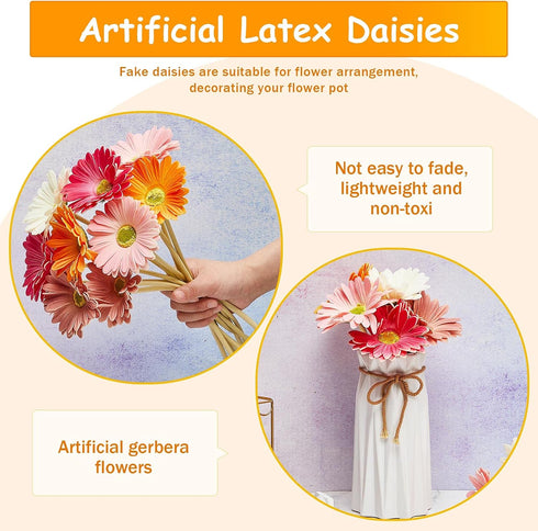 WILLBOND 18 Pieces Artificial Gerbera Daisies Flowers Fake Daisy Faux Boho Daisy Flowers Bouquet 15 in for Boho Birthday Decorations Wedding Home ...