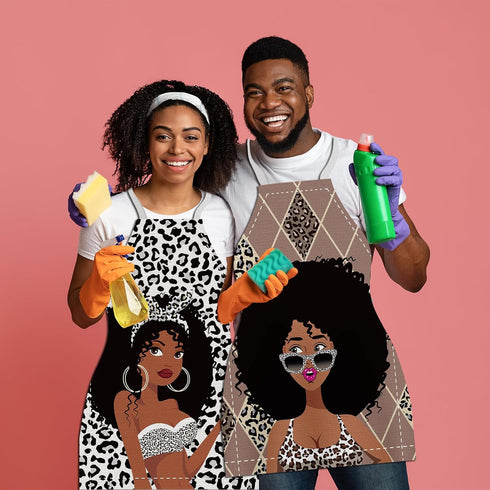 4 Pcs African Women Aprons Waterproof African American Queen Aprons Adjustable Black Women Girl Aprons Kitchen Chef Aprons for Baking Grilling Gar...