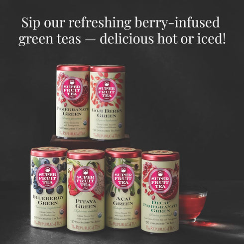 The Republic of Tea Organic Blueberry Green Superfruit Tea, 50 Tea Bag Tin...
