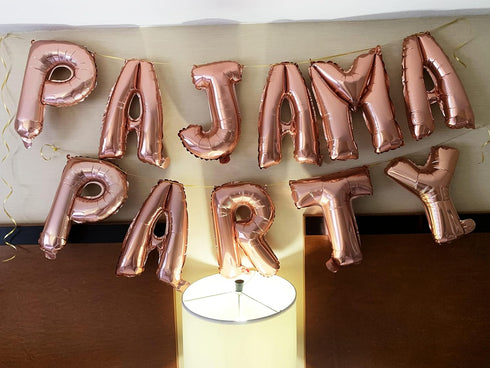 LaVenty Set of 11 Rose Gold PAJAMA PARTY Balloons PAJAMA PARTY Banner Pajama Party Decor Slumber Party Spa Party Balloons...