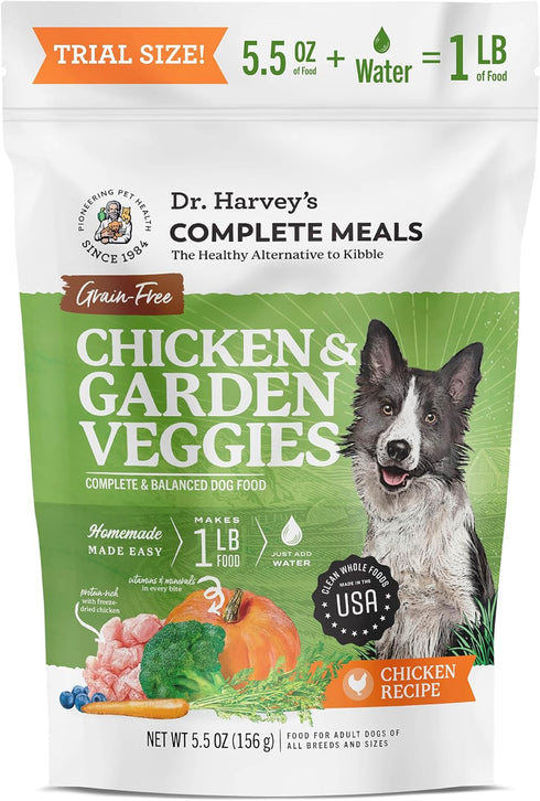 Dr. Harvey's Chicken & Garden Veggies Dog Food, Human Grade Grain-Free Dehydrated Food for Dogs with Freeze-Dried Chicken, Trial Size (5.5 Oz)...
