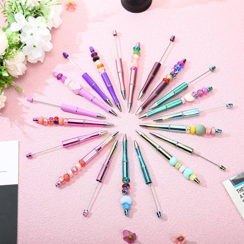 60 Pieces Plastic Beadable Pen Bead Ballpoint Pen Black Ink Beaded Pens for Kids Students Presents Office School Supplies (Mermaid Colors, Classic...